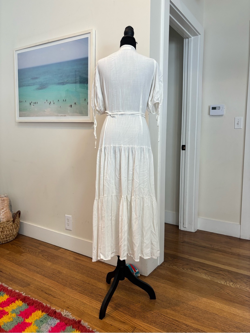 Christy Dawn Women's White Tiered Maxi Dress with Tie Waist